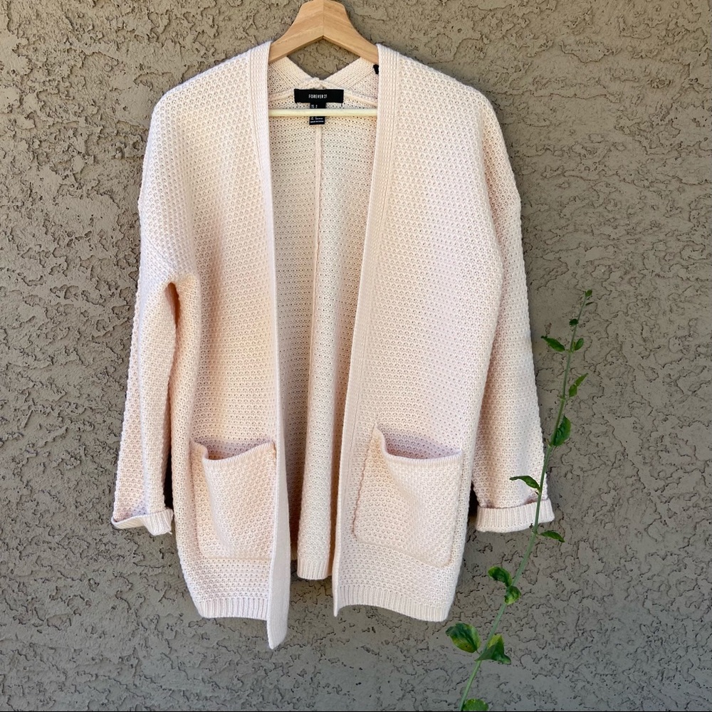 Cardigan PEACH Thick Open Cardigan - Loose Weave Pockets
